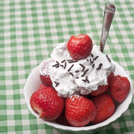Delicious strawberries with creamの写真素材