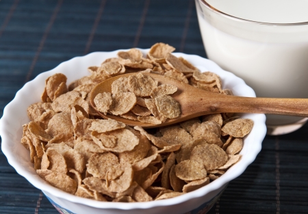 corn-flakes and milk close up photoの写真素材