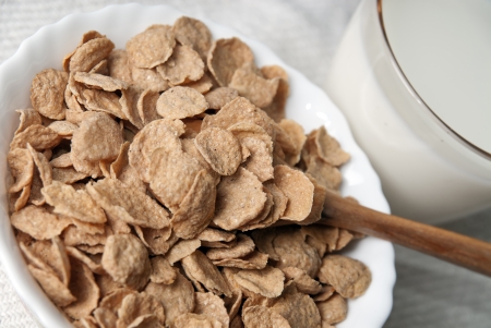corn-flakes and milk close up photoの写真素材