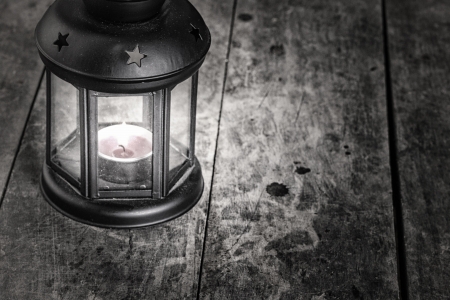old lamp on old wooden table,grain added