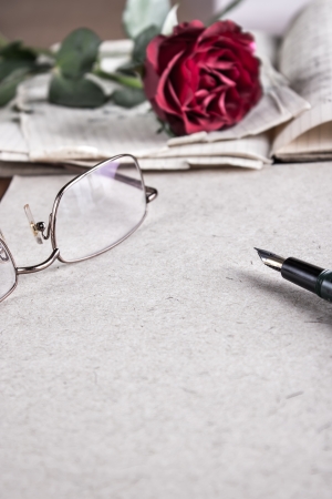 Red Rose on Old Paper.Love Letterの写真素材