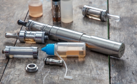 advanced vaping device, e-cigarette on tableの写真素材