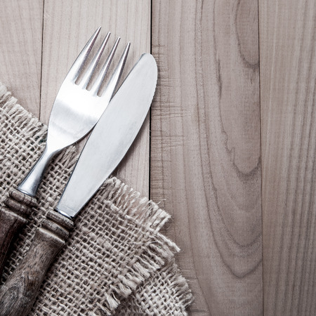 Vintage silverware on  wooden , close upの写真素材