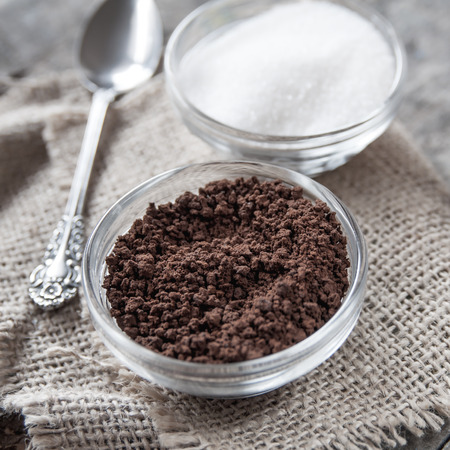 coffee ground on vintage wooden , selective focusの写真素材