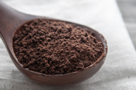 Instant coffee in wooden  spoon, close upの写真素材