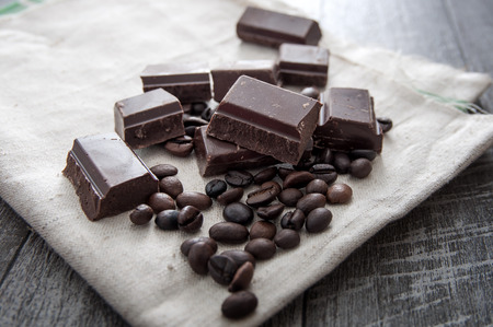 close up of chocolate and coffee beans, shallow dof