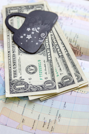 money on the map of america, close upの写真素材