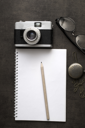 Top view of a photographer working deskの写真素材