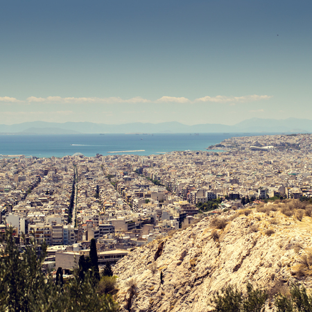 Panorama of Athens, Greece, from the hillの写真素材