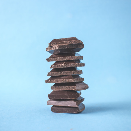 Organic Dark Chocolate Squares Stacked, Close Upの写真素材
