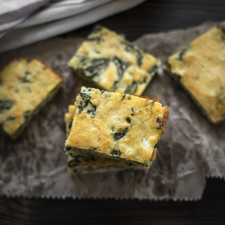 Homemade pie with cheese and spinach, from above