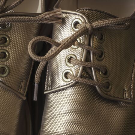 Shoelace in close up and brown shoes.Natural lightの写真素材