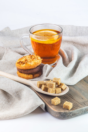 Delicious and healthy breakfast with tea and biscuitsの写真素材