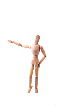 Wooden Model of the person on the white isolated backgroundの写真素材