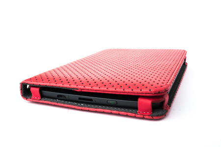 E-book in the red cover on an isolated white backgroundの写真素材