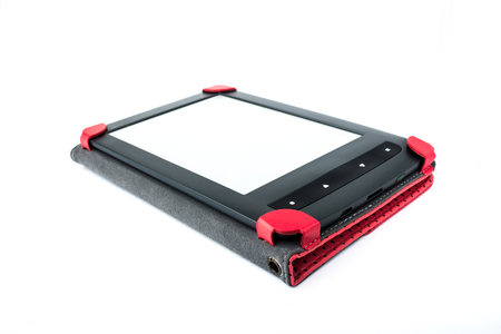 E-book in the red cover on an isolated white backgroundの写真素材