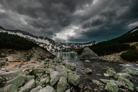 Landscape with a beautiful lake in the mountainsの写真素材