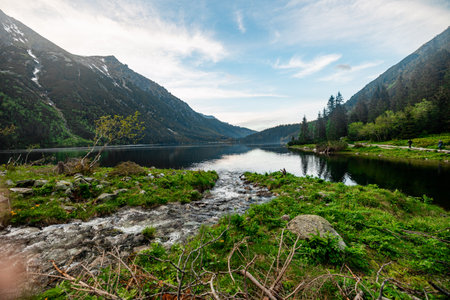 Landscape with a beautiful lake in the mountainsの写真素材