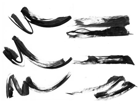 Art black ink mascara smear brushstroke painting blot. Abstract stain texture background.の写真素材