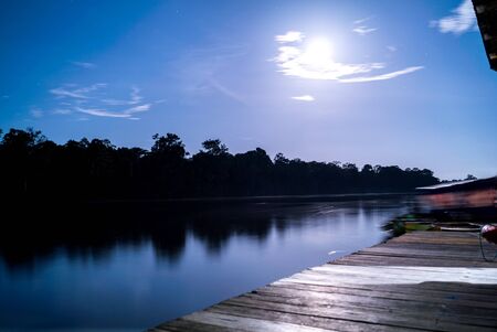 Night in Juma Lake, Amazonia.の写真素材