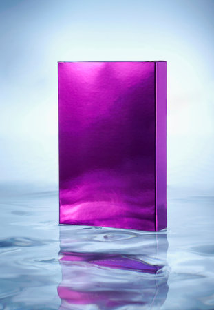 Close-up of cosmetic mask packaging box, on water surface backgroundの写真素材