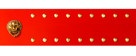 Chinese traditional elements background, lion head red door element. On white backgroundの写真素材