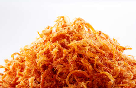 Delicious fresh meat floss on a white backgroundの写真素材