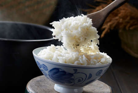 Fresh cooked rice in a bowlの写真素材