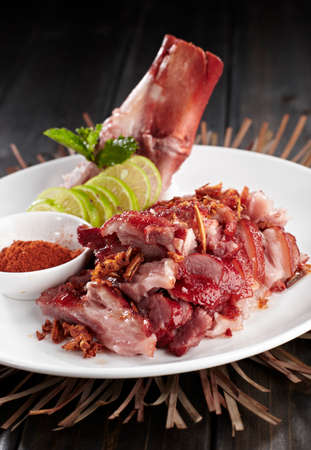 Delicious Chinese food, roast pork chops in soy sauceの写真素材