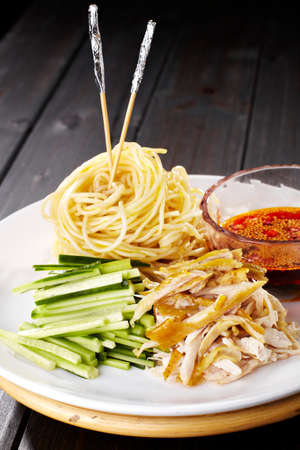 Delicious Chinese food, shredded chicken cold noodles