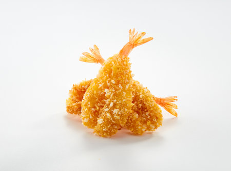 Delicious fried food, fried shrimp.on white backgroundの写真素材