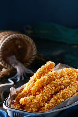 Delicious fried food, fried squid whiskers.の写真素材