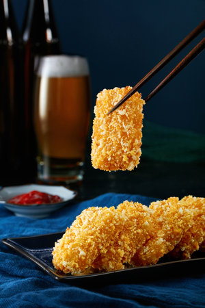 Delicious fried food, fried fish nuggets.