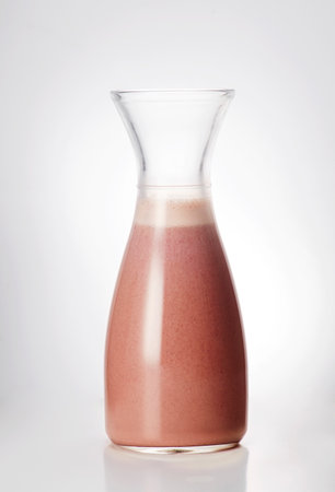 chocolate milk in a glass decanter on a white backgroundの写真素材