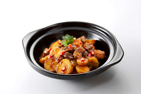 Chinese cuisine, braised pork on white background