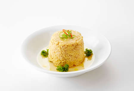 Food on a white plate on a white backgroundの写真素材