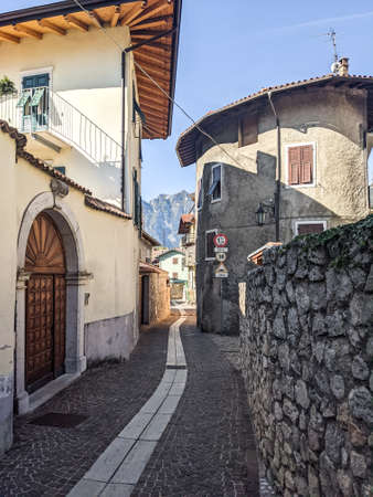 Little italian village near lake Garda with stone walls and small streetsの写真素材