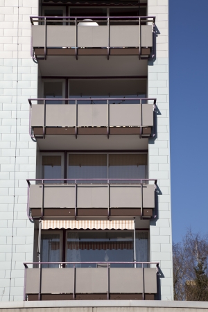 Balconies from a drainpipe, Kamen, Ruhrの写真素材