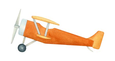 Red airplane hand painted watercolor clipart element isolated on white backgroundの写真素材