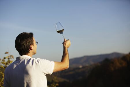 Vintner checking wine.の写真素材