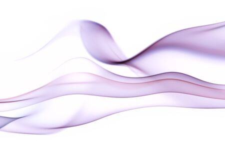Harmonious purple stream of smoke flowing horizontally, isolated on white background.の写真素材