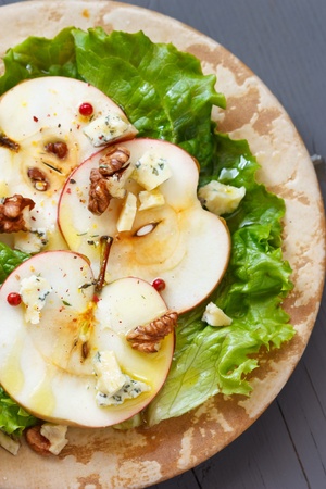 Delicious salad with  blue cheese and fresh apple の写真素材