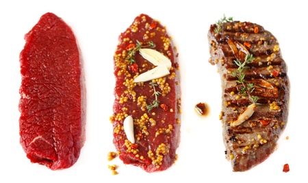 Fresh beef meat before and after grill の写真素材
