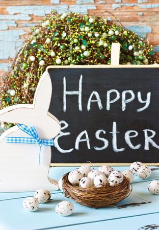 Easter composition with  Easter bunny and eggs.の写真素材