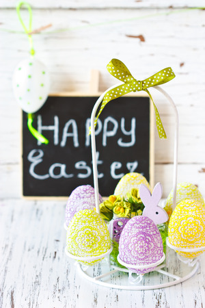 Easter composition with eggs and flowers.の写真素材