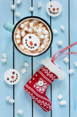 Sweet wintertimes drink hot chocolate with marshmallowの写真素材