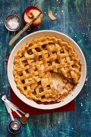 Fresh homemade apple pie with sugar crust.の写真素材