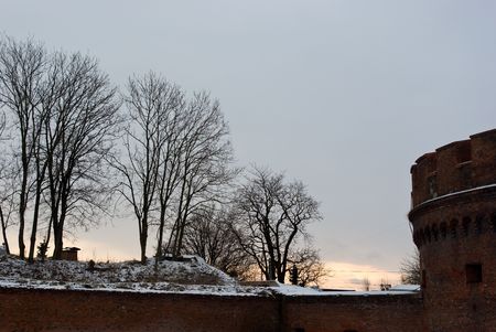Old Kaliningrad fortification (Dohna tower) in sunset. Russia.の写真素材