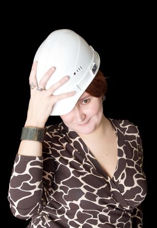 Girl in white hard capの写真素材