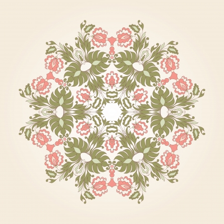 Abstract ornamental circle with vintage floral elements. Round lace. のイラスト素材